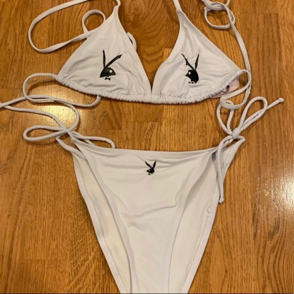 white Playboy Bunny X Misguided swimsuit set ✨